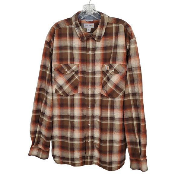 Carhartt Size XL Shirt Relaxed Fit Pearl Snap Button Plaid Long Sleeves Pockets - Picture 2 of 8
